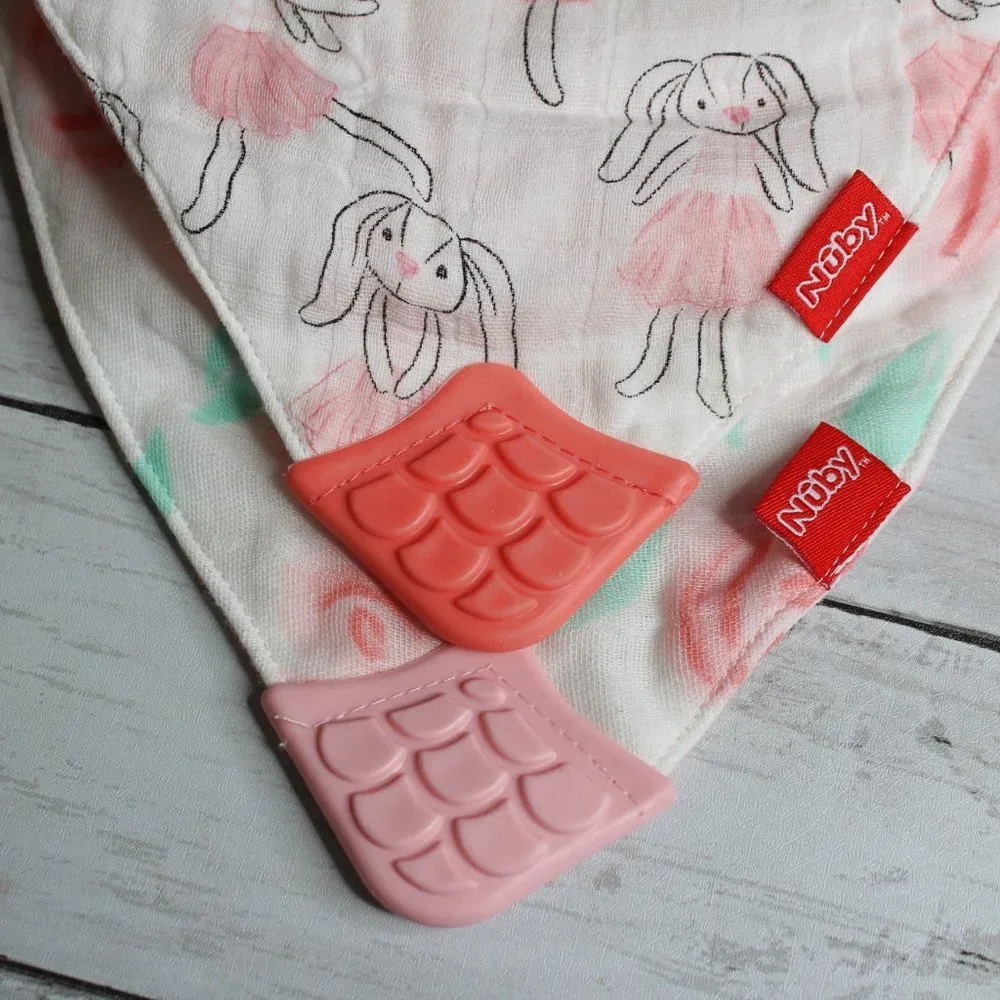 Nuby Baby Girl's Muslin Bandana Drool Bib Teething Set 100% Muslin Cotton